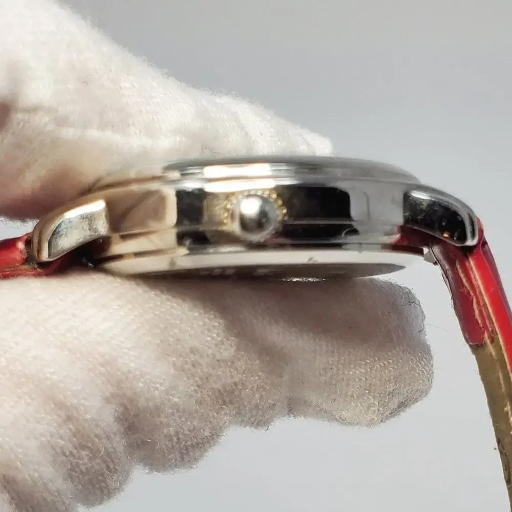 Disney Tinker Bell Holiday Quartz Watch Silver Red Leather